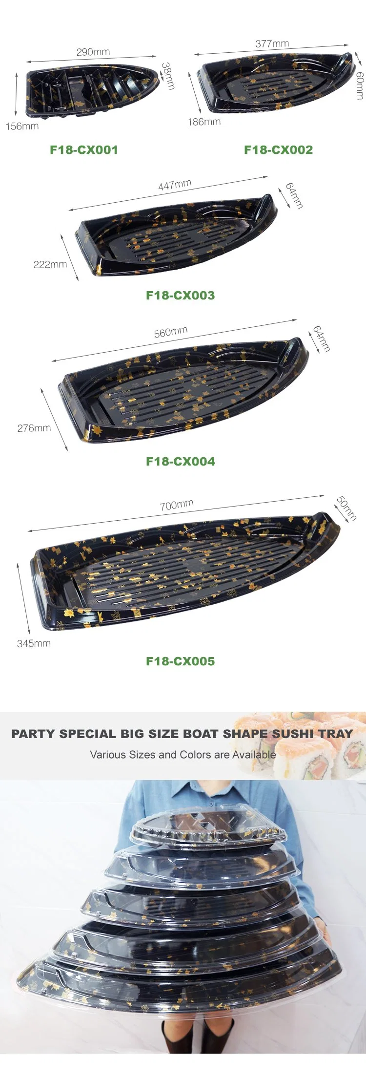 FDA/EU Plastic Disposable Boat Shape Black Sushi Takeaway Box