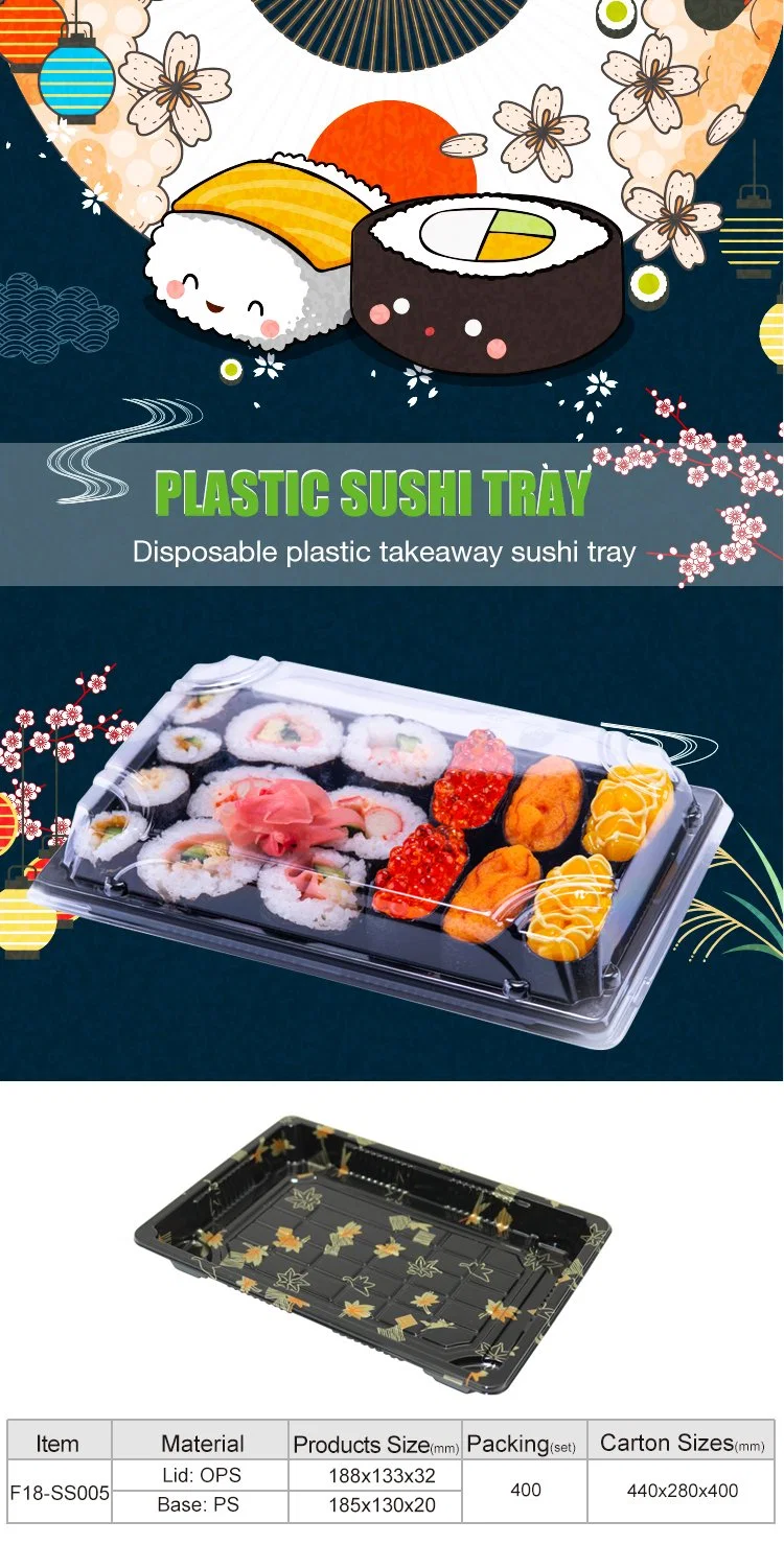 FDA/EU Rectangle Sushi Packaging Plastic Food Box with Lid