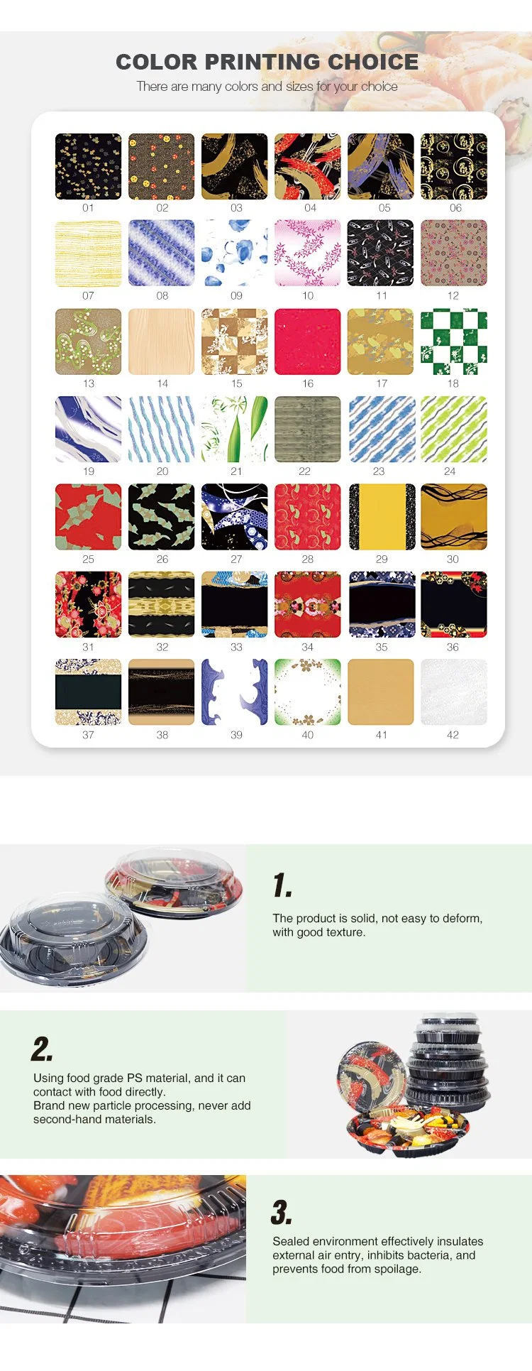 FDA/EU Plastic Fast Food Candy Black/Printing Wholesale Sushi Box