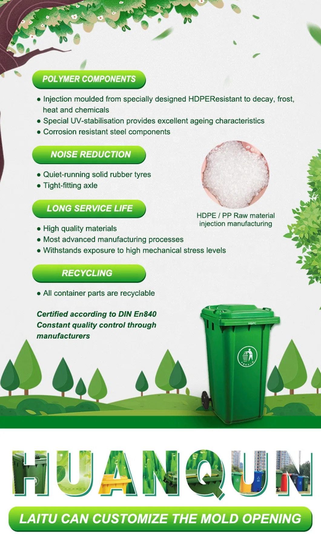 High Quality Outdoor Trash Can HDPE Dustbin 1100 Liter Plastic Waste Bin