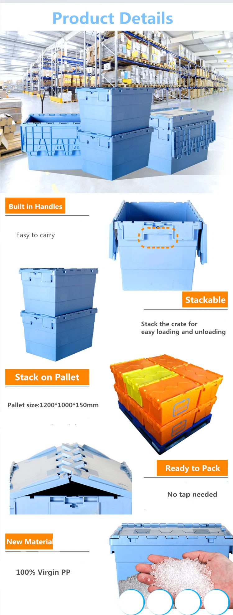 Gisco Nestable &amp; Stackable Plastic Storage Boxes Custom Logo Plastic Container Storage Boxes with Security Tie