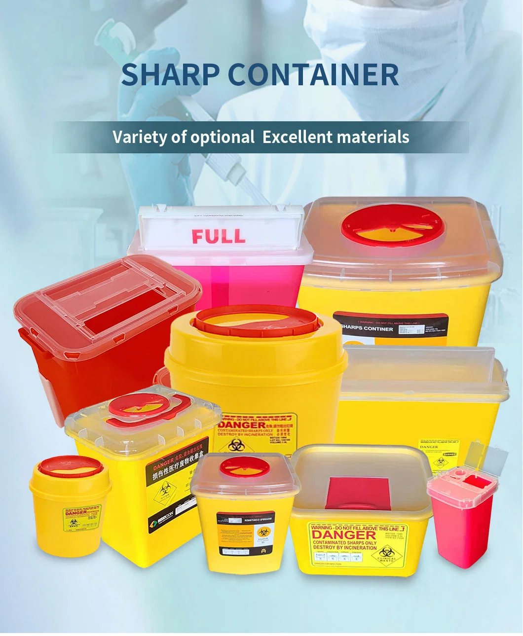 Medical Safety Disposable Plastic Sharp Container/Sharps Bins / Needle Container/PP Medical Sharp Box/ Safety Bin container for Chemo Waste