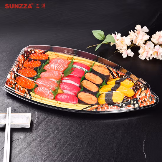 FDA/EU Free Sample Round/Rectangle/Boat Shape Plastic Food Sushi Packaging Box